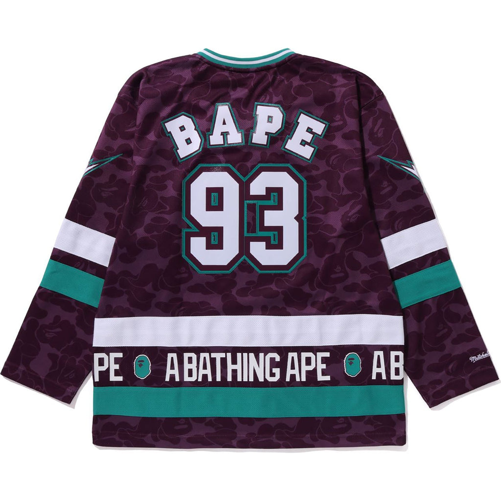 BAPE X MITCHELL & NESS NHL ANAHEIM DUCKS MESH HOCKEY JERSEY L/S TEE MENS