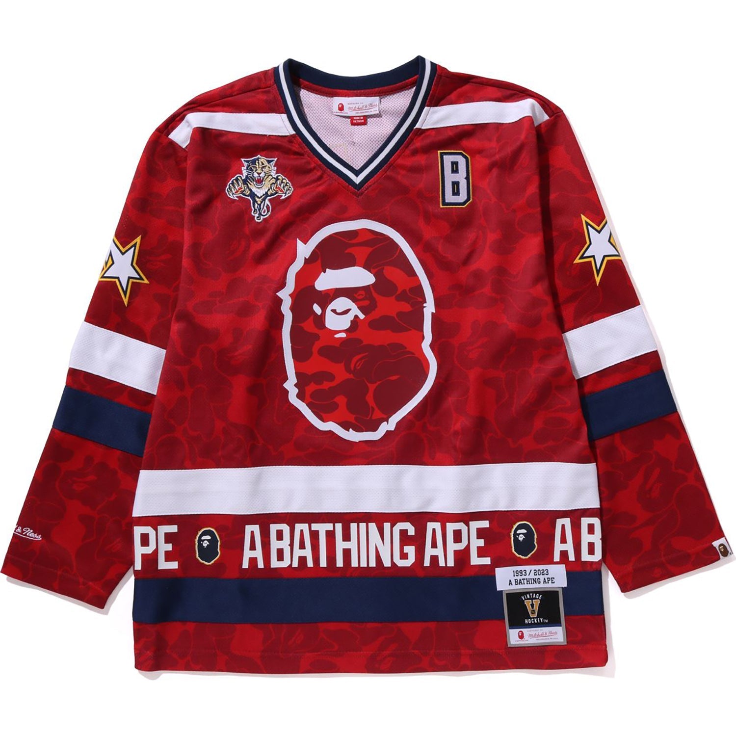 BAPE X MITCHELL & NESS NHL FLORIDA PANTHERS MESH HOCKEY JERSEY L/S TEE MENS
