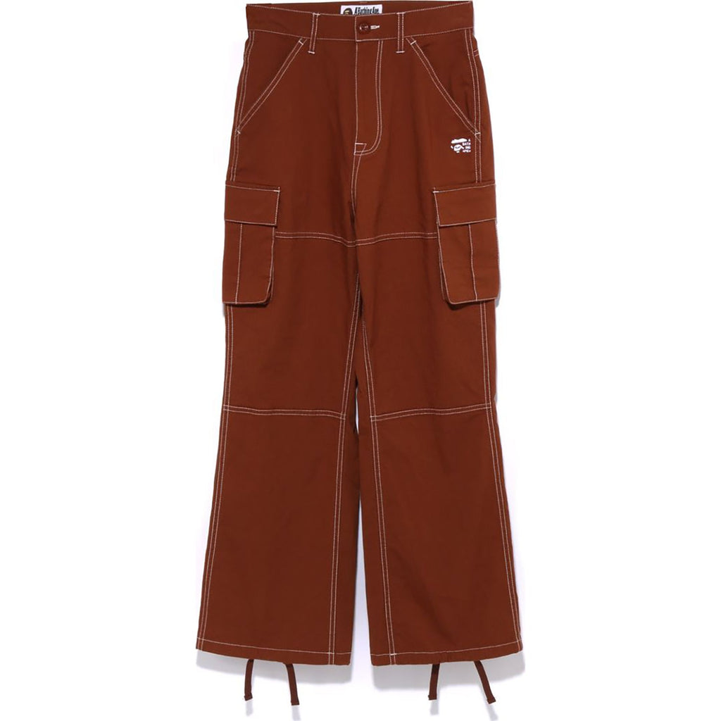 COLOR STITCHING HIGH WAIST CARGO PANTS LADIES