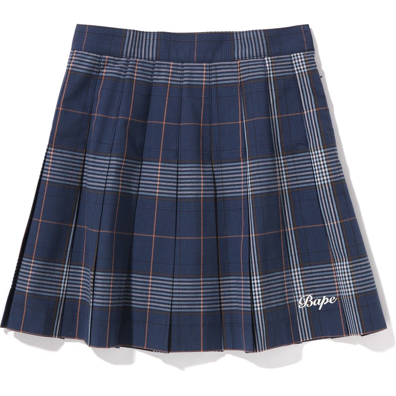 BAPE EMBROIDERY CHECK PLEATED SKIRT LADIES