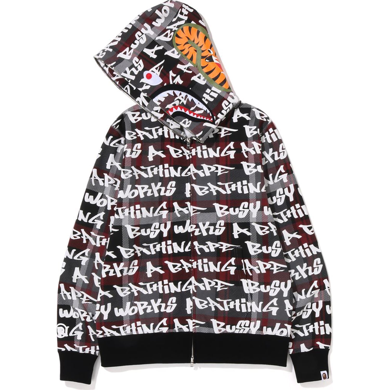 BAPE GRAFFITI CHECK SHARK FULL ZIP HOODIE MENS