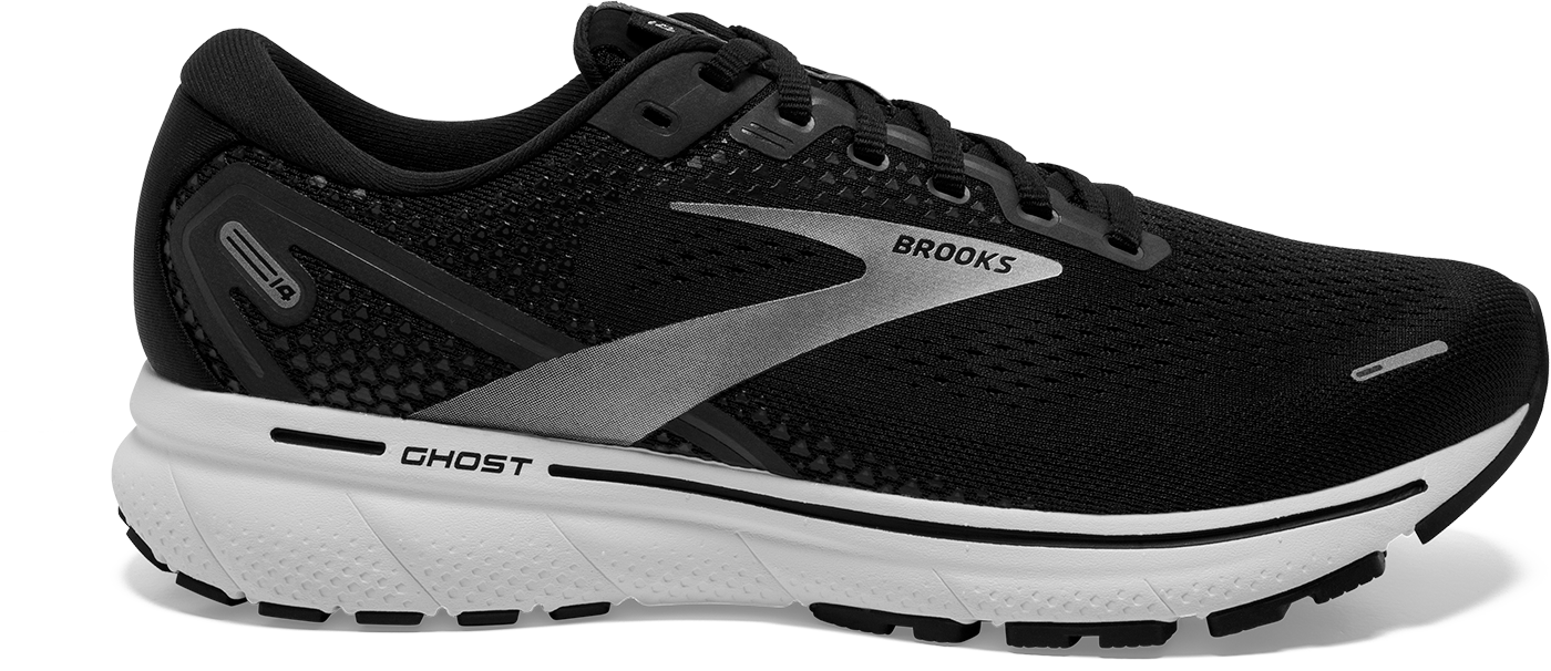 Women's Brooks Ghost 14, Black/White/Silver, 9 B Medium