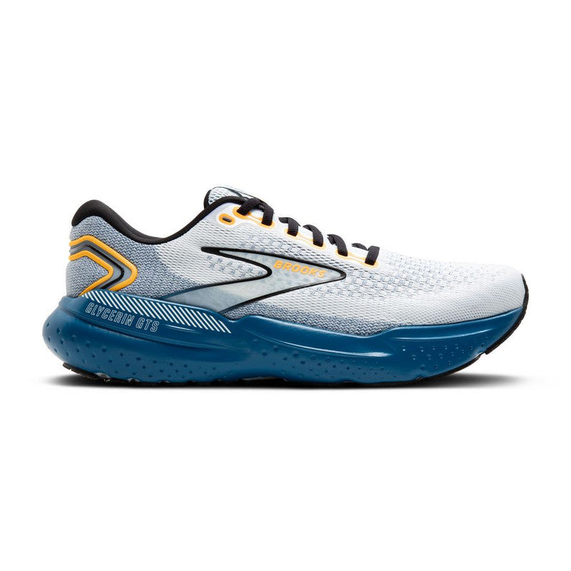 Men's Brooks Glycerin GTS 21, White/Sapphire/Orange, 13 D Medium