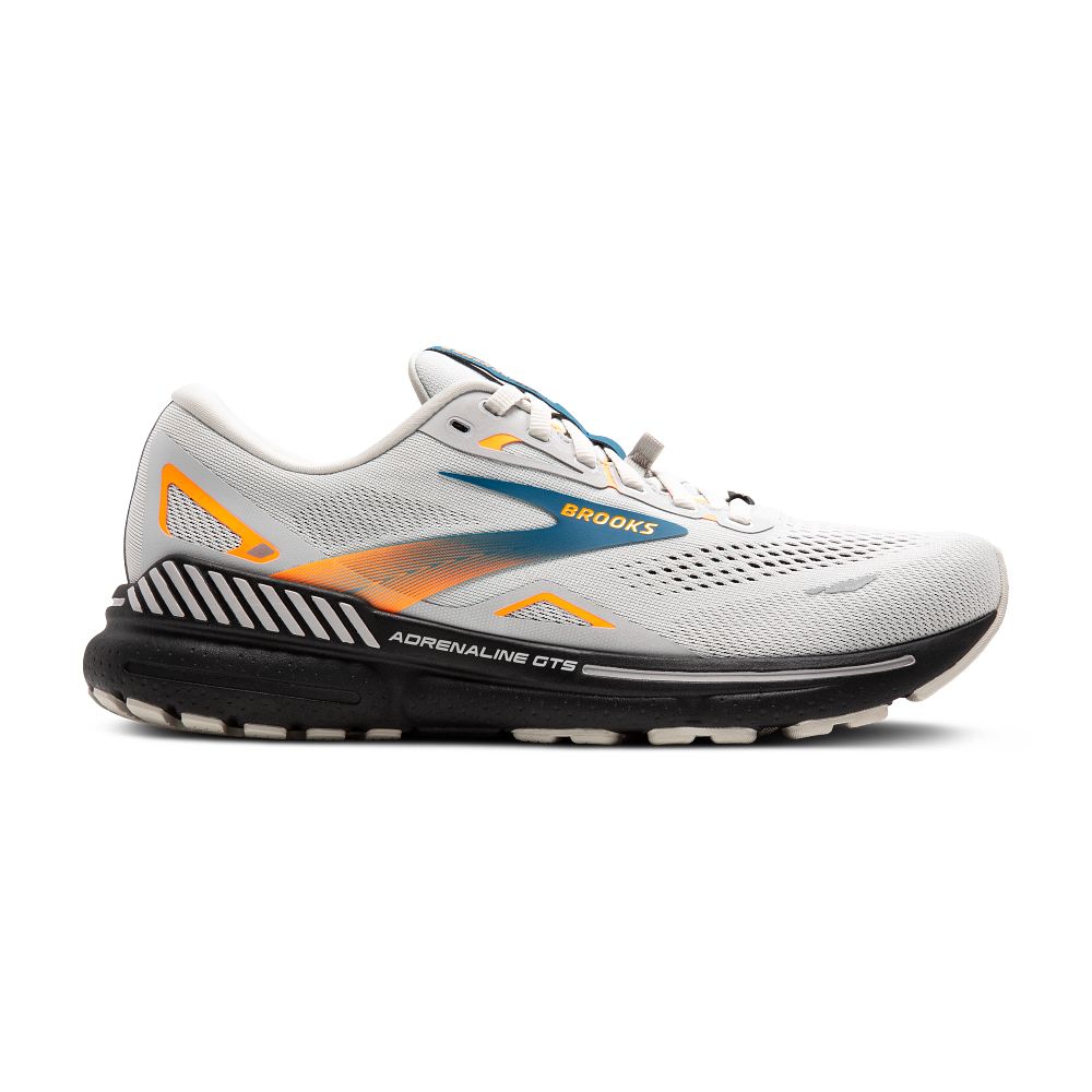 Men's Brooks Adrenaline GTS 23 GTX, Oyster Mushroom/Orange/Blue, 12.5 D Medium