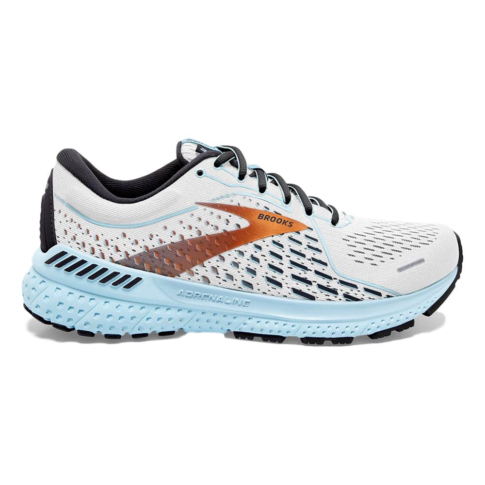 Women's Brooks Adrenaline GTS 21, White/Alloy/Light Blue, 7.5 D Wide