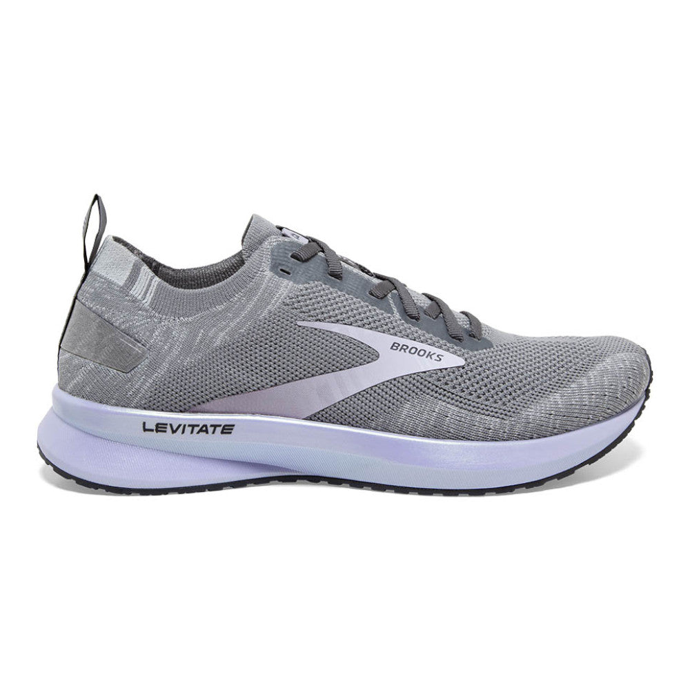 Women's Brooks Levitate 4, Grey/Blackened Pearl/Purple, 9.5 B Medium