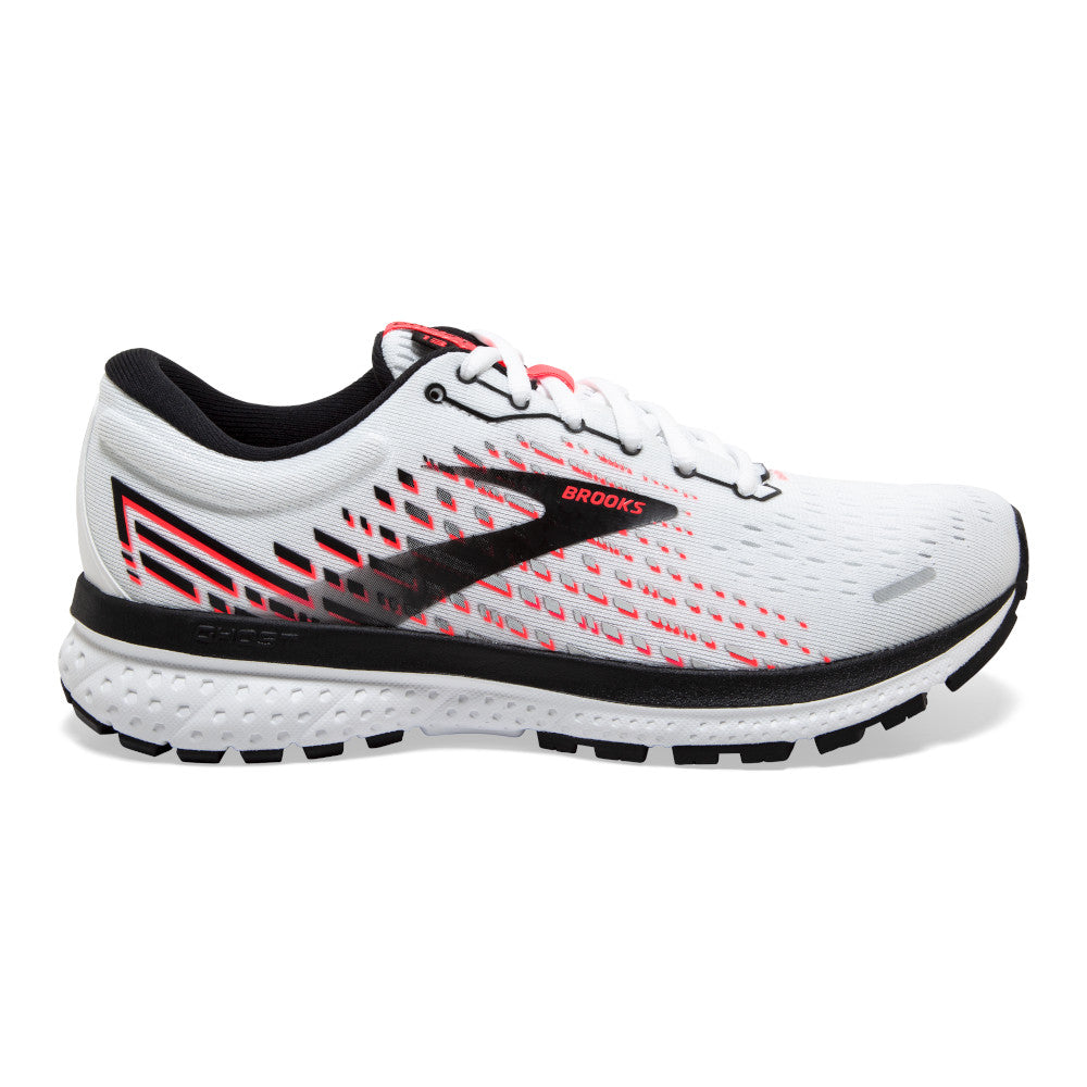 Women's Brooks Ghost 13, White/Pink/Black, 7 B Medium