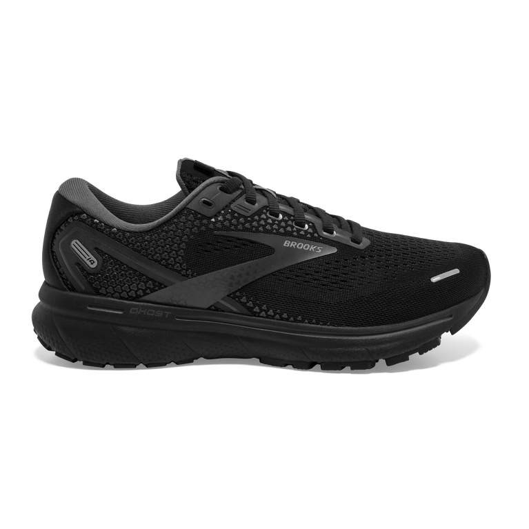 Women's Brooks Ghost 14, Black/Black/Ebony, 12 B Medium