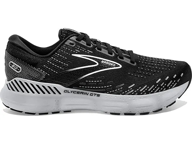 Women's Brooks Glycerin GTS 20, Black/White/Alloy, 7.5 B Medium
