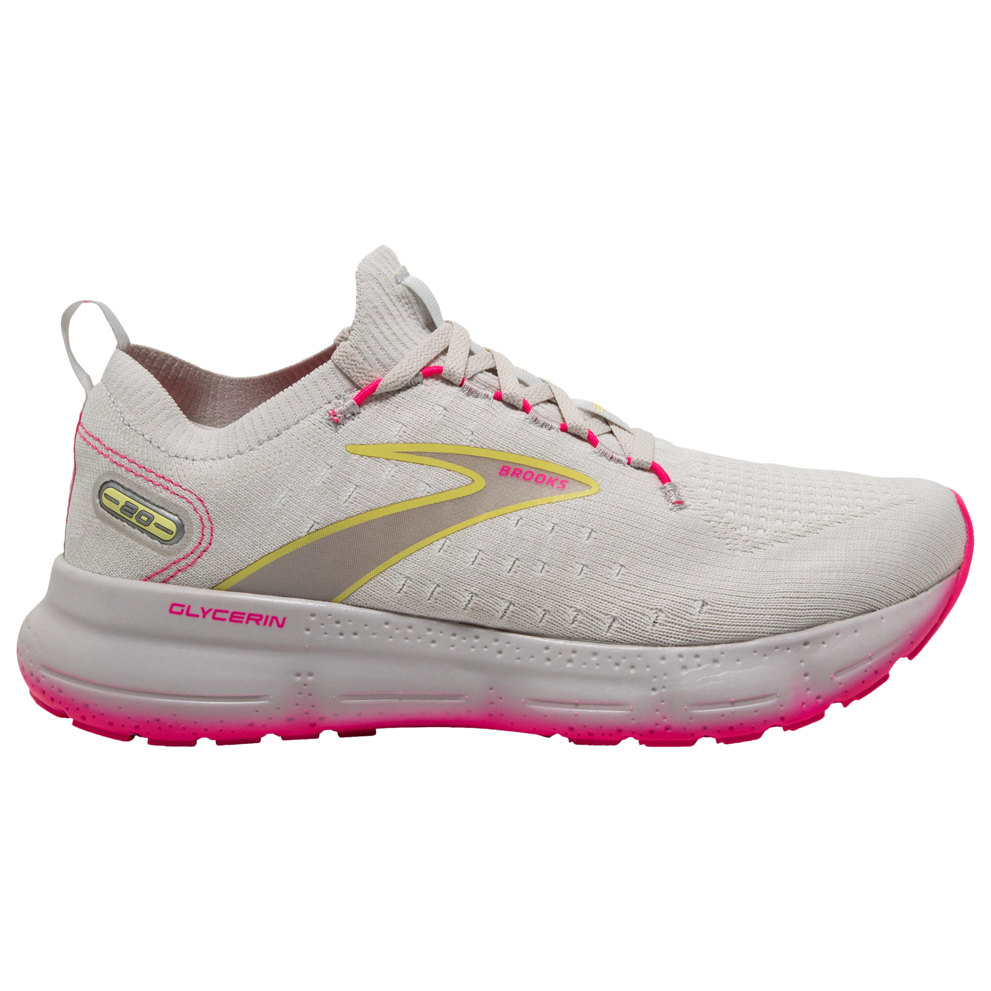 Women's Brooks Glycerin StealthFit 20, Grey/Yellow/Pink, 10.5 B Medium