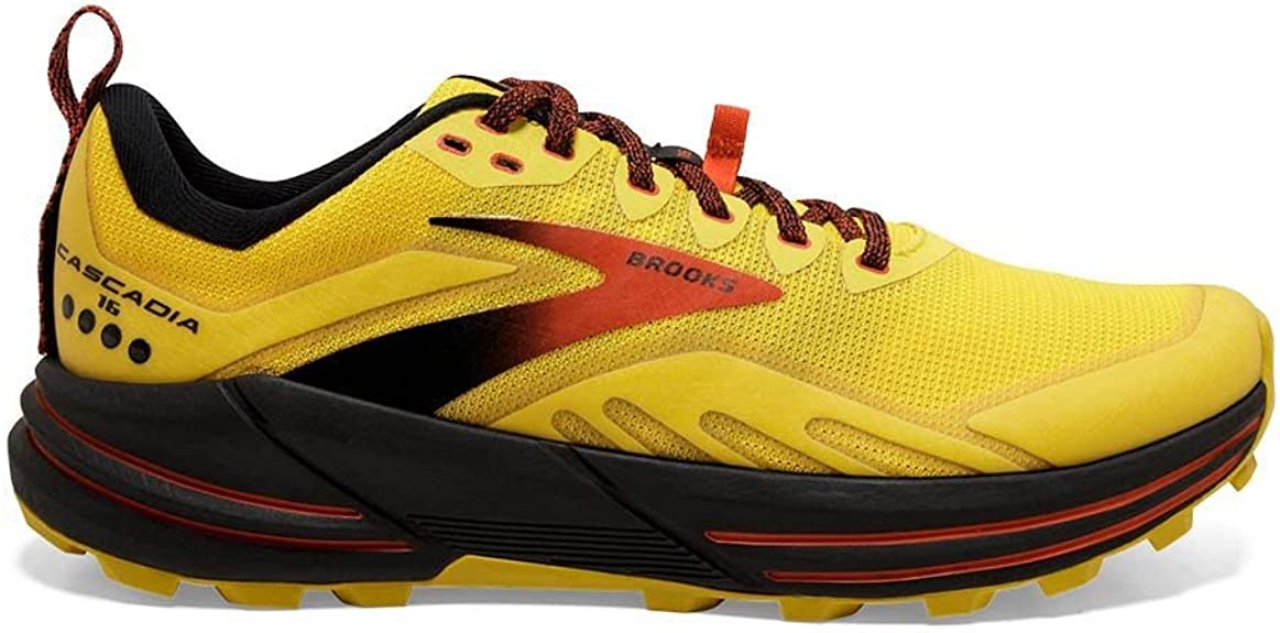 Men's Brooks Cascadia 16, Yellow/Black/Grenadine, 8 D Medium