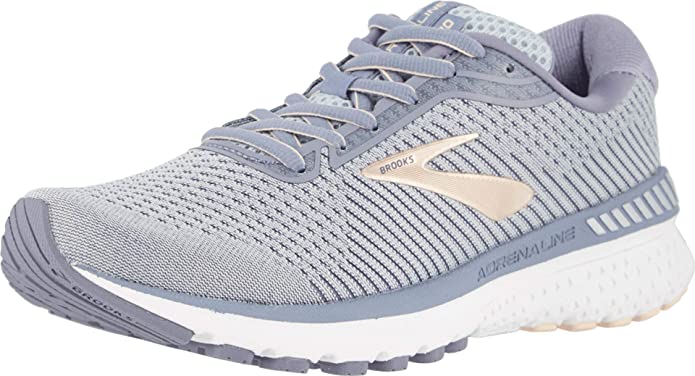 Women's Brooks Adrenaline GTS 20, Grey/Pale Peach/White, 10 B Medium