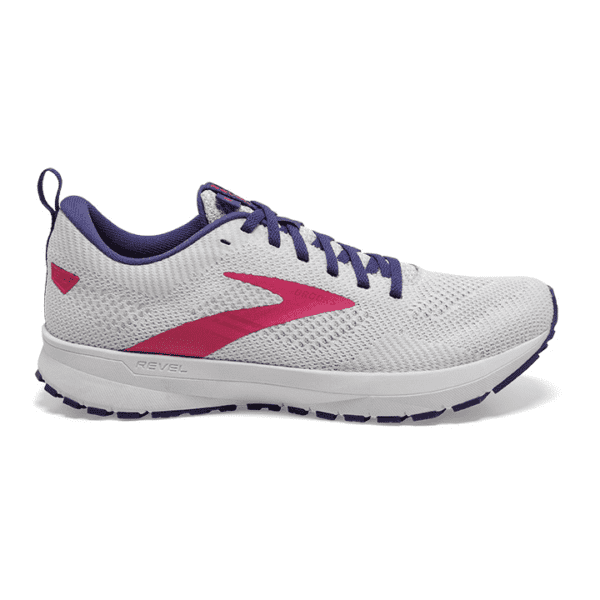 Women's Brooks Revel 5, White/Navy/Pink, 9.5 B Medium