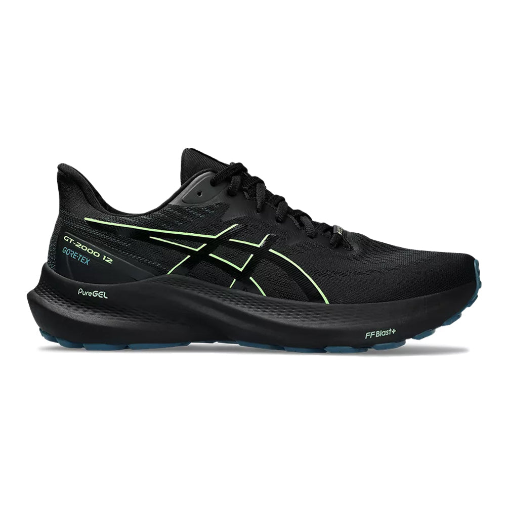 Men's Asics GT-2000 12 GTX, Black/Illuminate Green, 9 D Medium