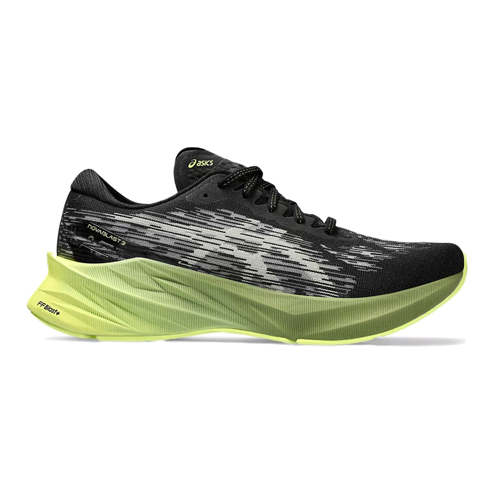 Men's Asics Novablast 3, Black/Dried Leaf Green, 12.5 D Medium