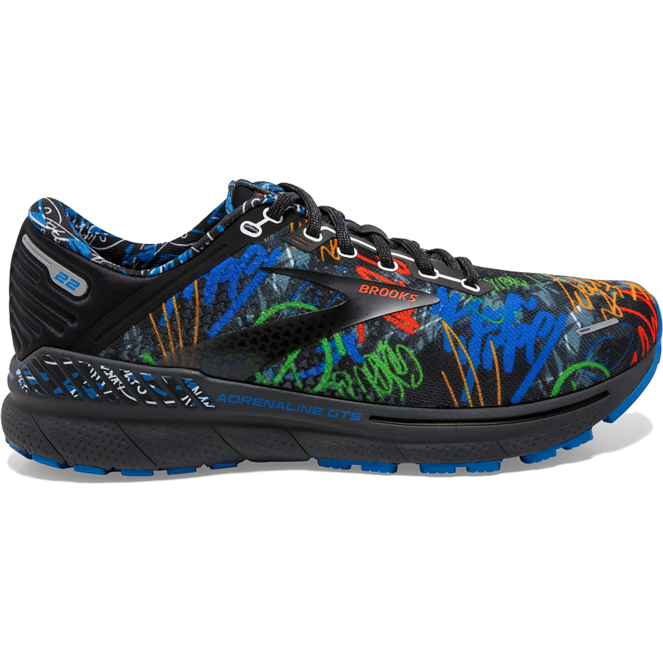 Men's Brooks Adrenaline GTS 22, Black/Blue/Cherry Tomato, 10 D Medium