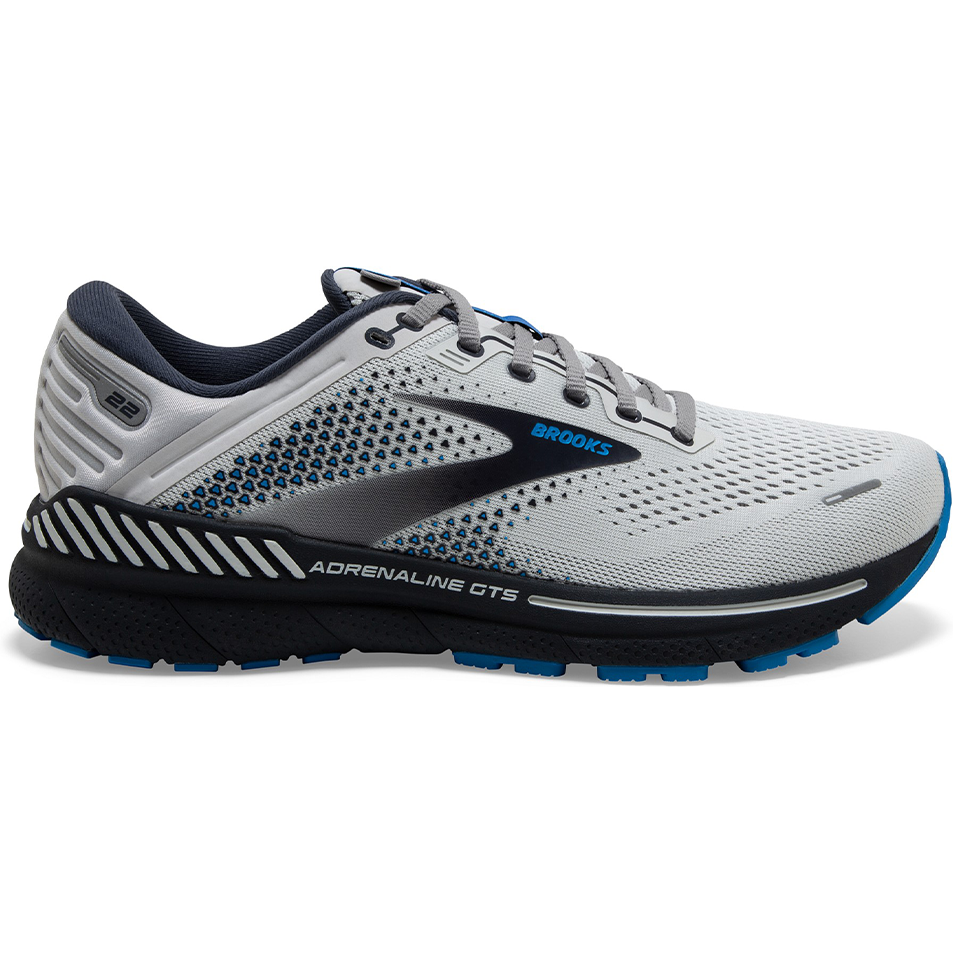 Men's Brooks Adrenaline GTS 22, Oyster/India Ink/Blue, 13 2E Wide