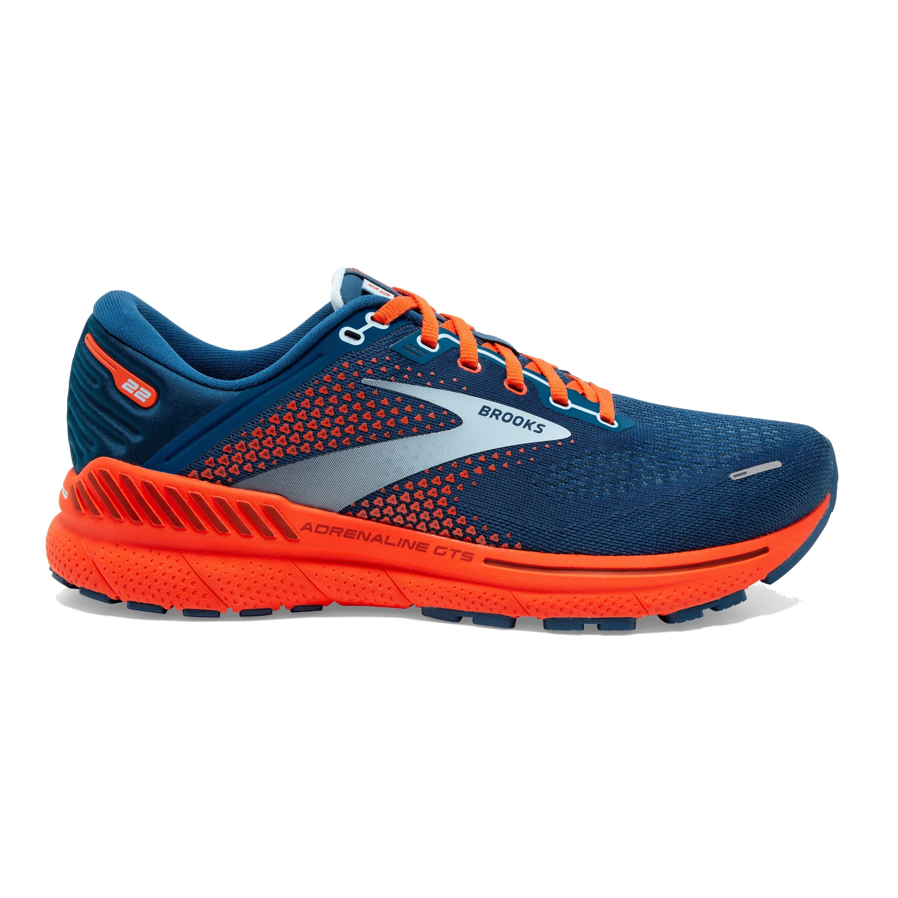Men's Brooks Adrenaline GTS 22, Blue/Light Blue/Orange, 14 D Medium