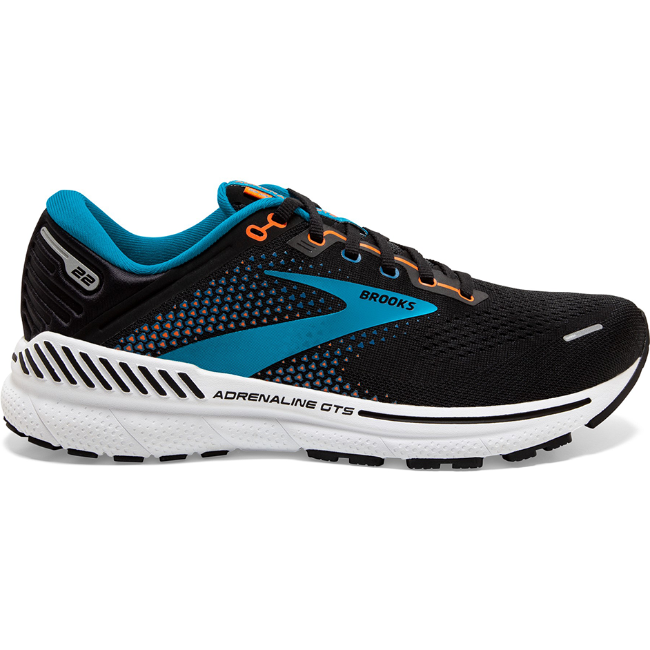 Men's Brooks Adrenaline GTS 22, Black/Blue/Orange, 9.5 D Medium