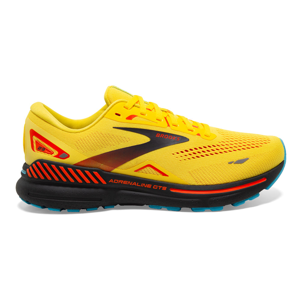 Men's Brooks Adrenaline GTS 23, Yellow/Foraged Iron/Orange, 8 D Medium