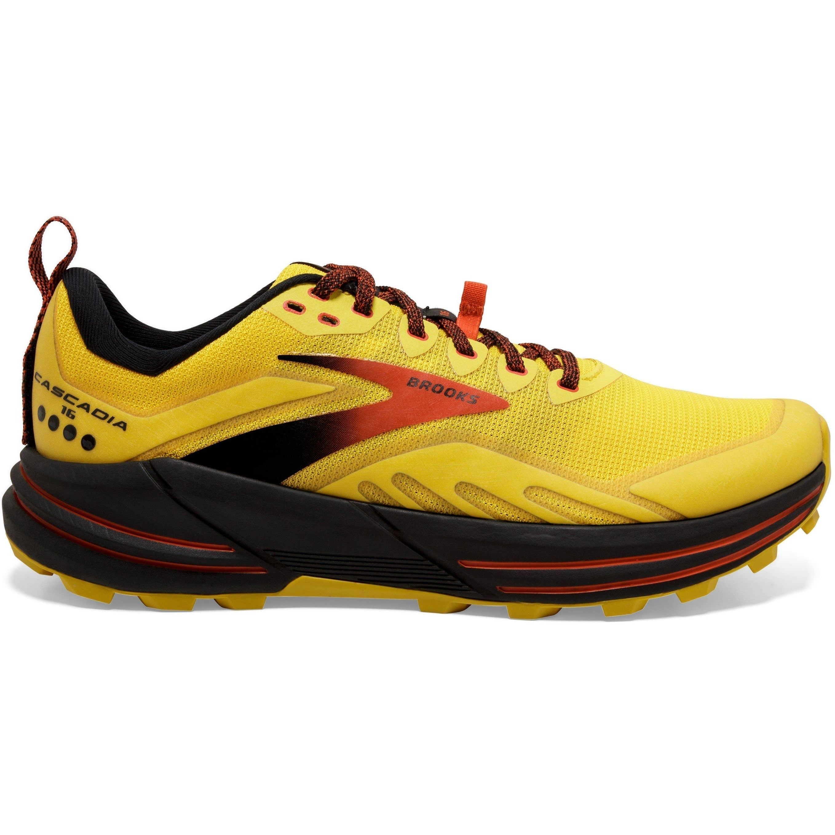 Men's Brooks Cascadia 16, Yellow/Black/Grenadine, 11.5 D Medium