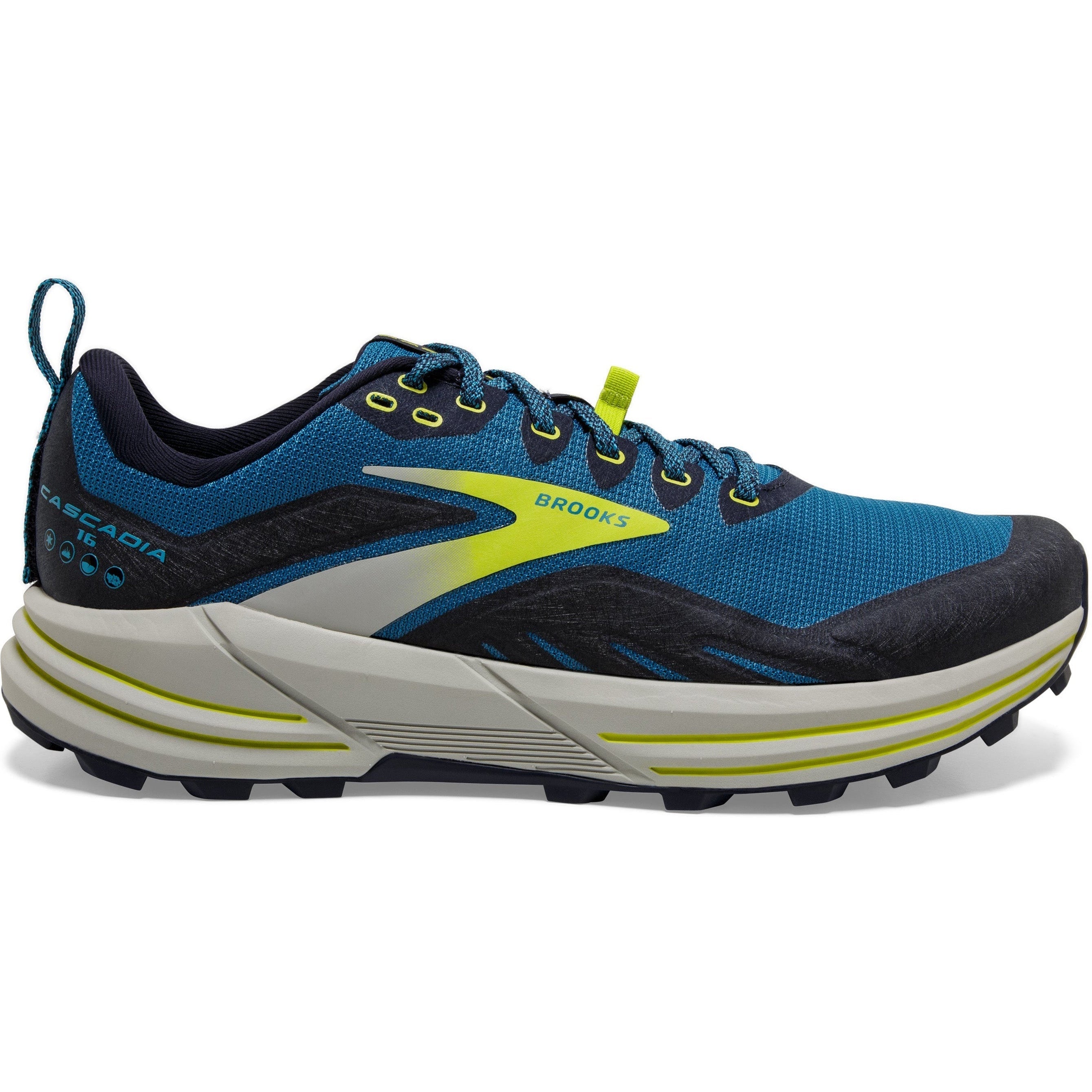 Men's Brooks Cascadia 16, Mykonos Blue/Peacoat/Lime, 8 D Medium