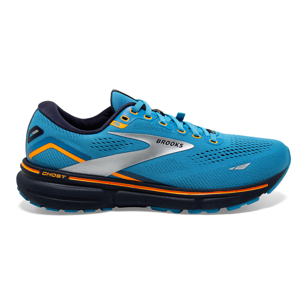 Men's Brooks Ghost 15 GTX, Blue/Peacoat/Orange, 10.5 D Medium