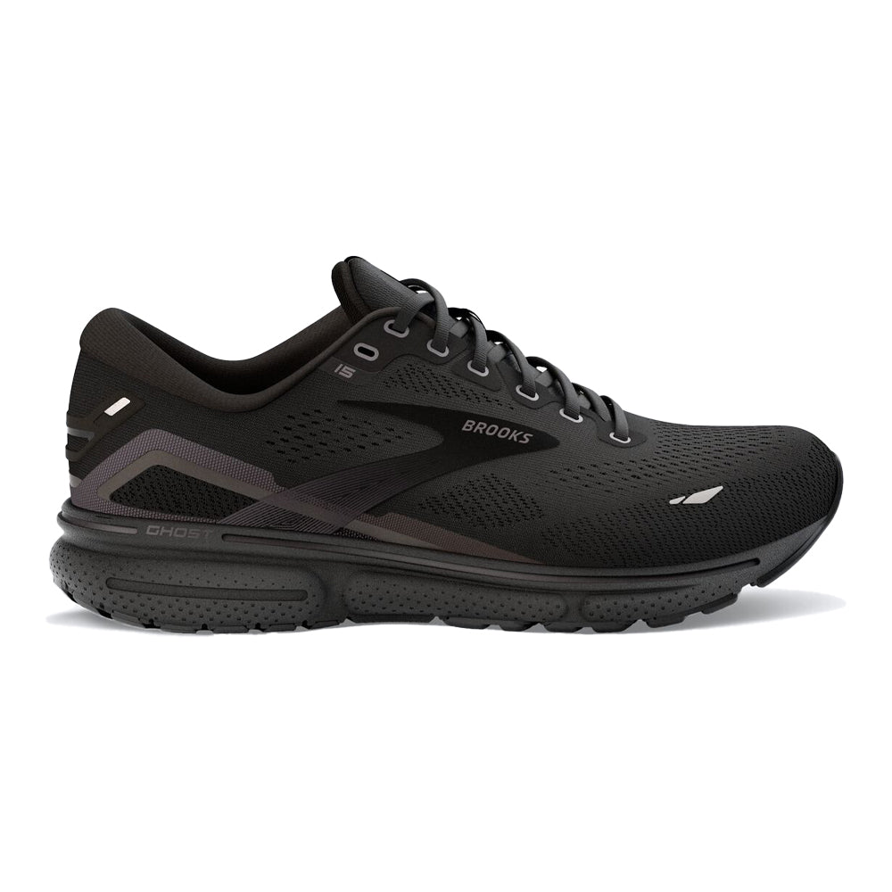 Men's Brooks Ghost 15, Black/Black/Ebony, 9.5 D Medium