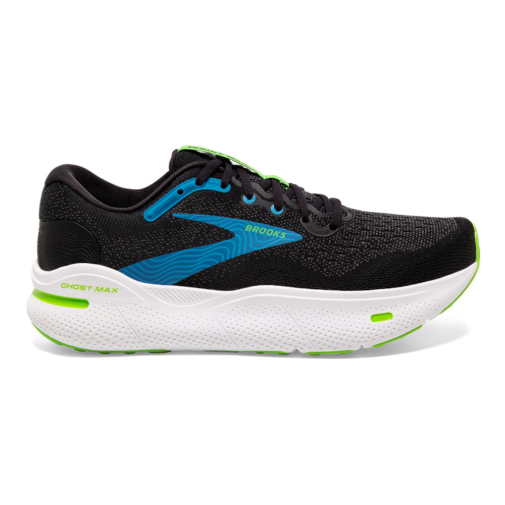 Men's Brooks Ghost Max, Black/Atomic Blue/Jasmine, 10 4E Extra Wide