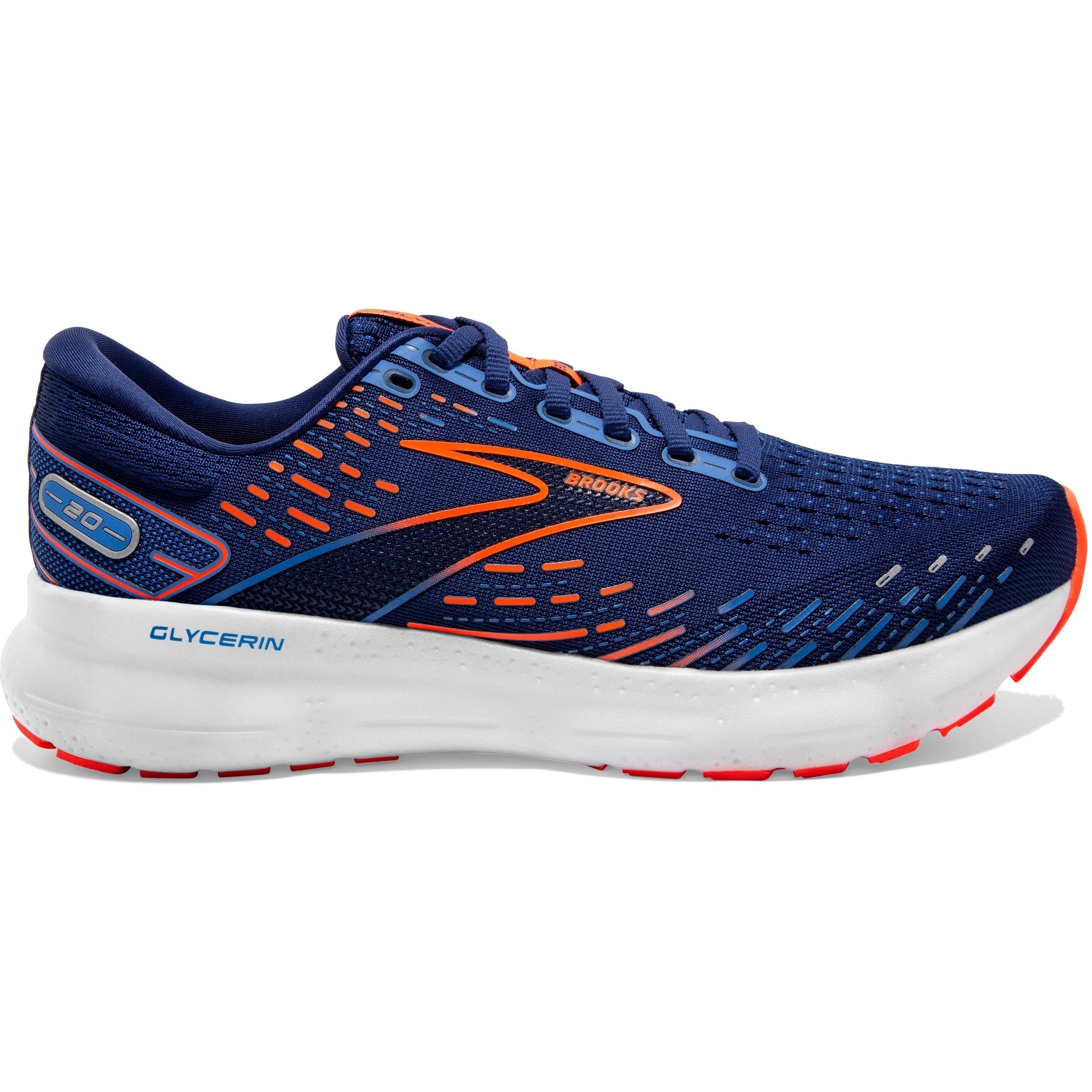 Men's Brooks Glycerin 20, Blue Depths/Palace Blue/Orange, 9 D Medium