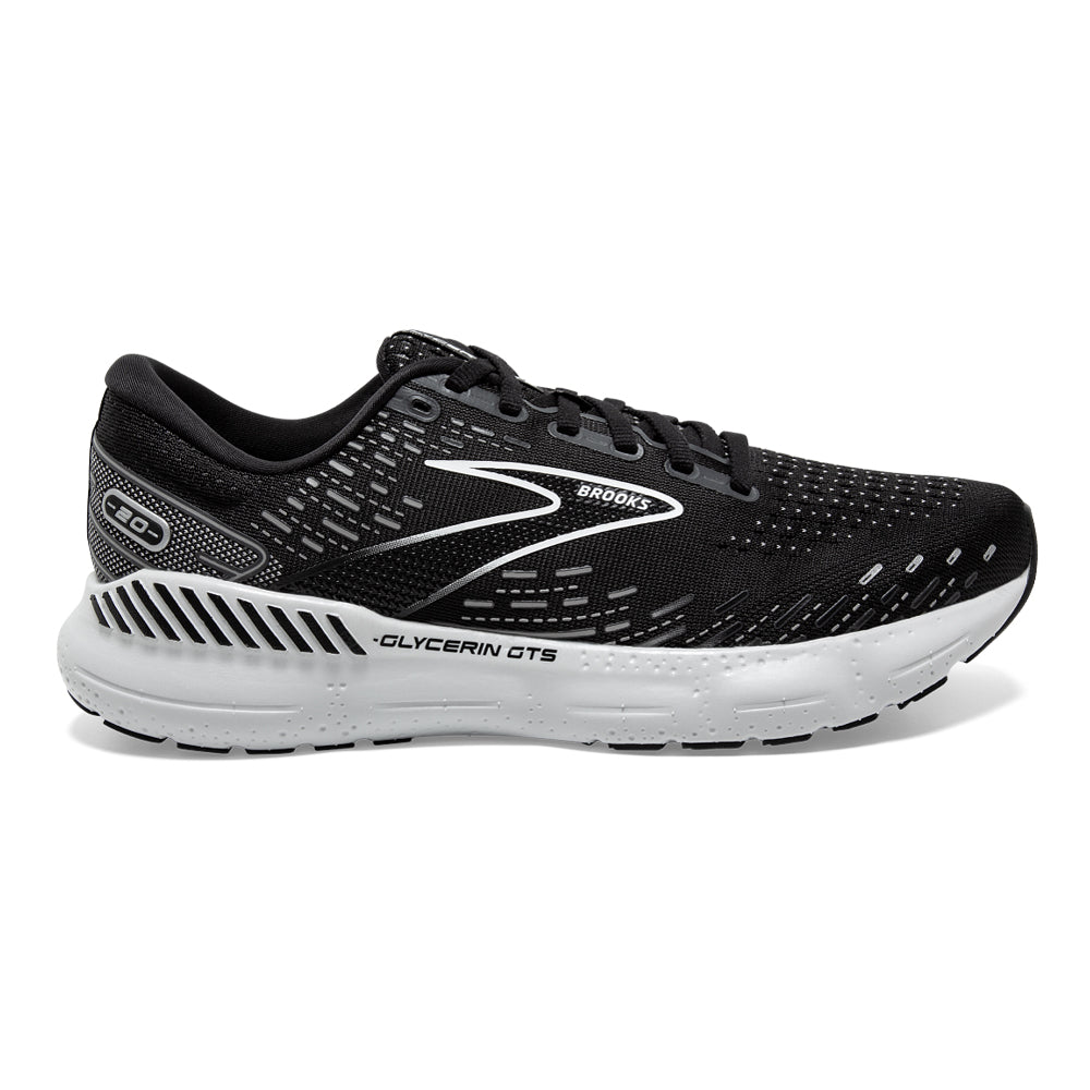 Men's Brooks Glycerin GTS 20, Black/White/Alloy, 15 D Medium