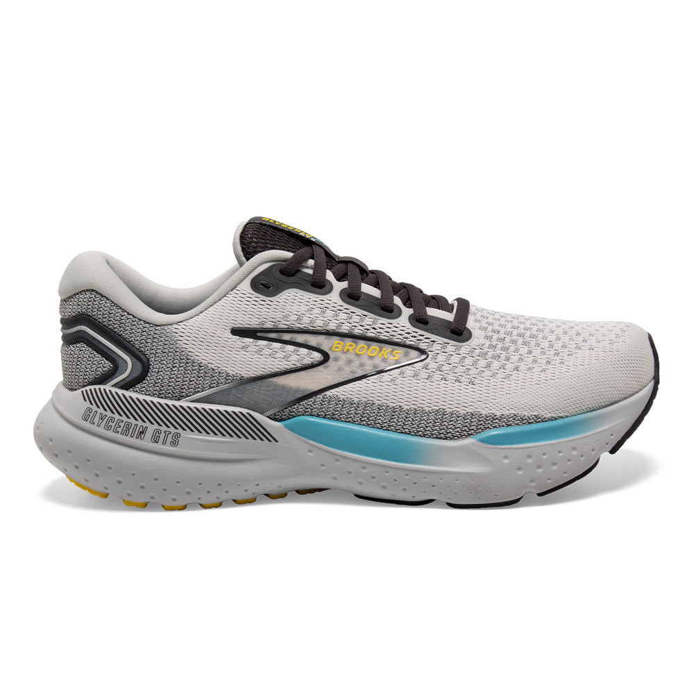 Men's Brooks Glycerin GTS 21, Coconut/Forged Iron/Yellow, 8.5 D Medium