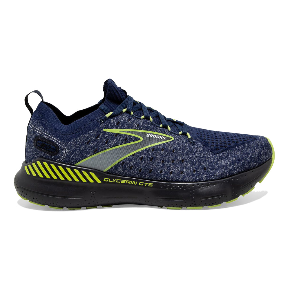 Men's Brooks Glycerin StealthFit GTS 20, Blue/Ebony/Lime, 10 D Medium