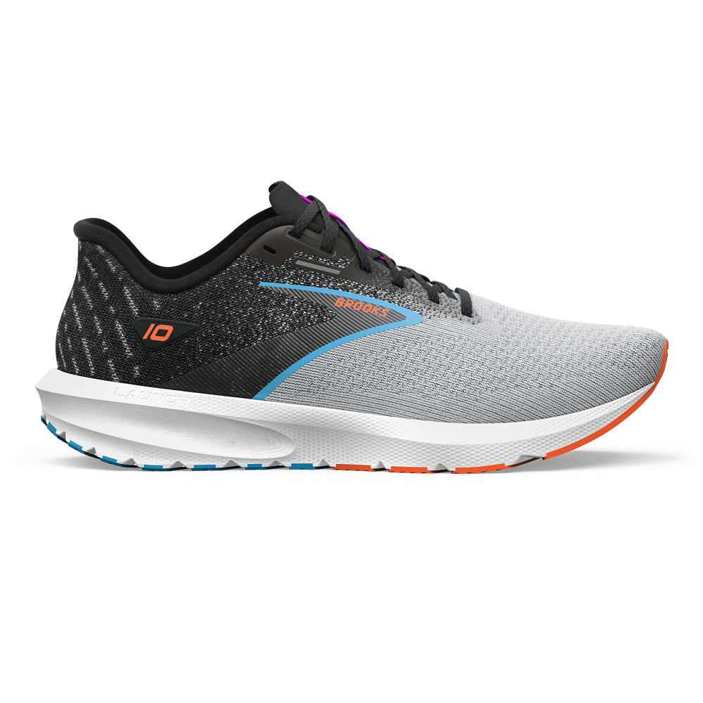 Men's Brooks Launch 10, Black/Grey/Orange Clown Fish, 9 2E Wide