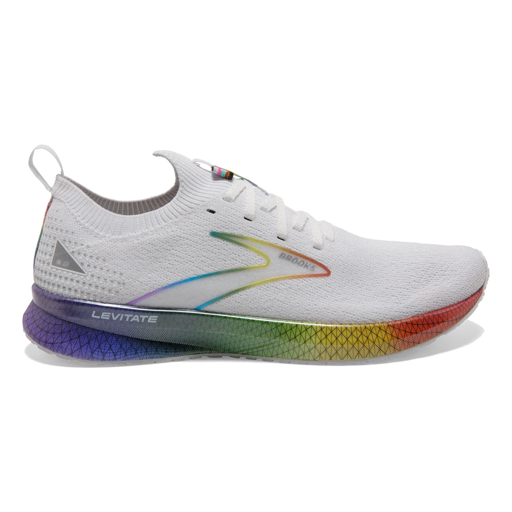 Men's Brooks Levitate Stealthfit 5, White/Oyster/Multi, 9 D Medium