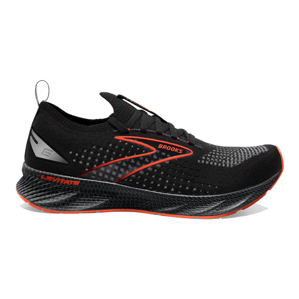 Men's Brooks Levitate StealthFit 6, Black/Spicy Orange, 8.5 D Medium