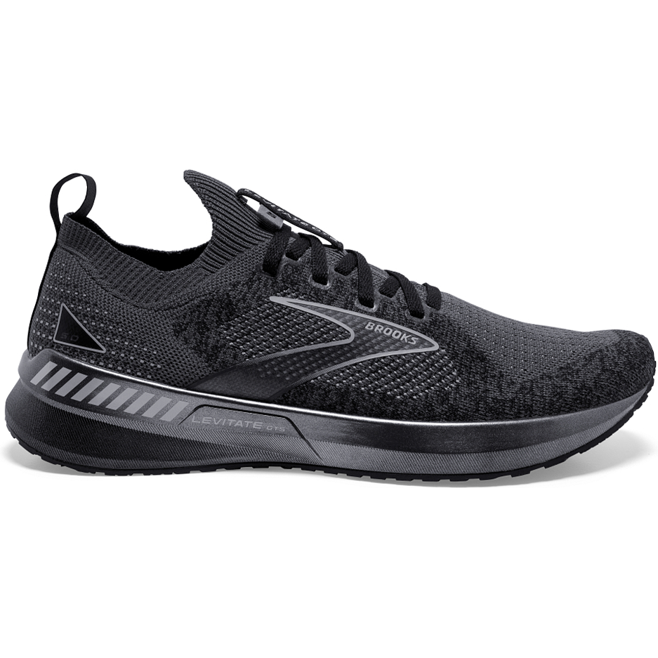 Men's Brooks Levitate Stealthfit GTS 5, Black/Ebony/Grey, 8 D Medium