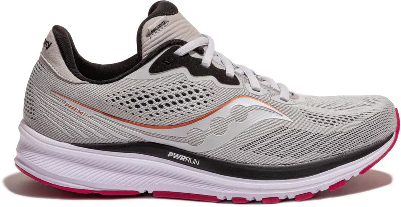 Women's Saucony Ride 14, Fog/Cherry, 7.5 B Medium