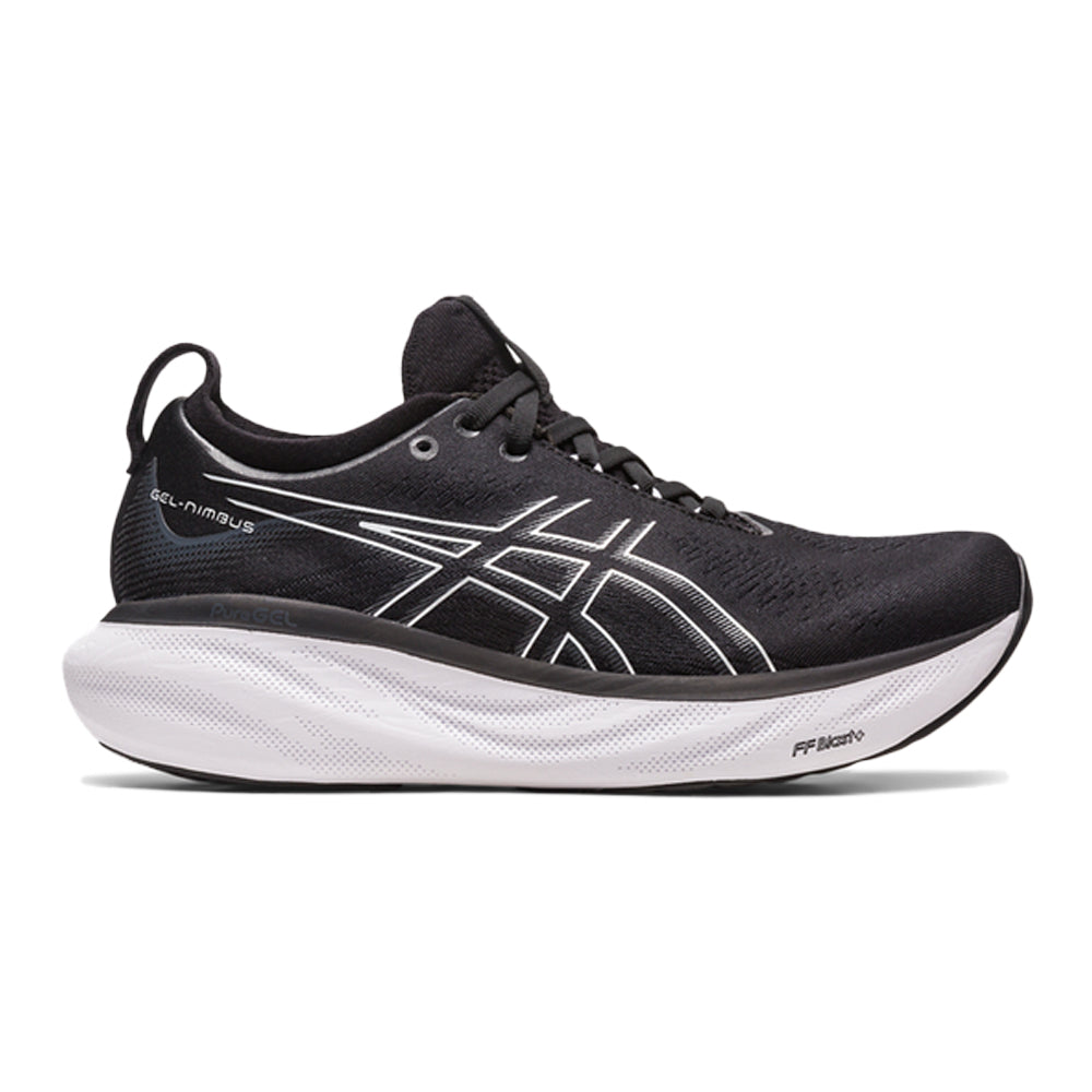 Women's Asics Gel-Nimbus 25, Black/Pure Silver, 7 D Wide