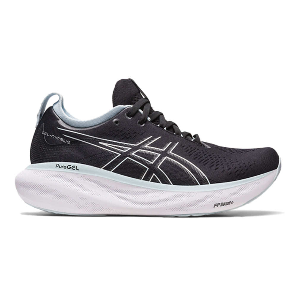 Women's Asics Gel-Nimbus 25, BLACK/REBORN BLUE, 7 B Medium