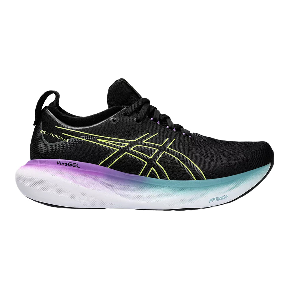 Women's Asics Gel-Nimbus 25, Black/Glow Yellow, 10 B Medium