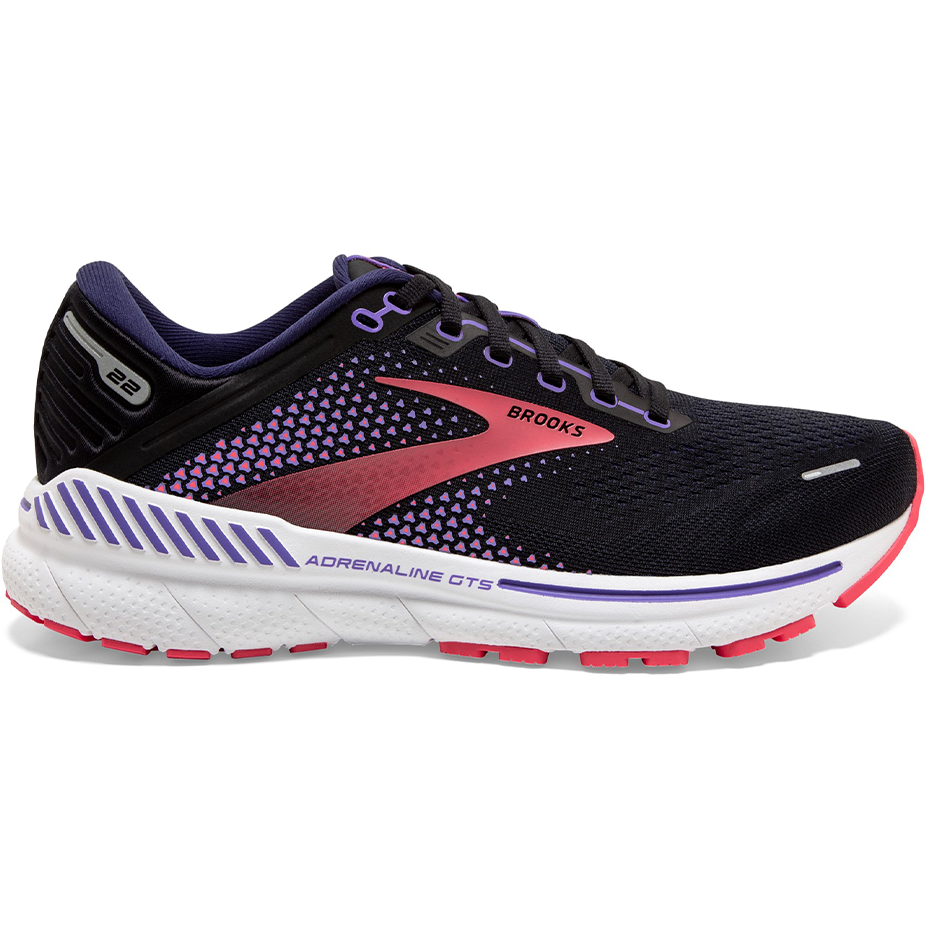 Women's Brooks Adrenaline GTS 22, Black/Purple/Coral, 6 B Medium