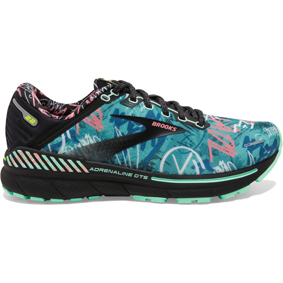Women's Brooks Adrenaline GTS 22, Black/Yucca/Flamingo Pink, 11 B Medium