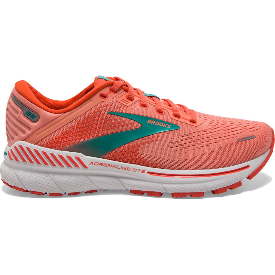 Women's Brooks Adrenaline GTS 22, Coral/Latigo Bay/White, 9 B Medium