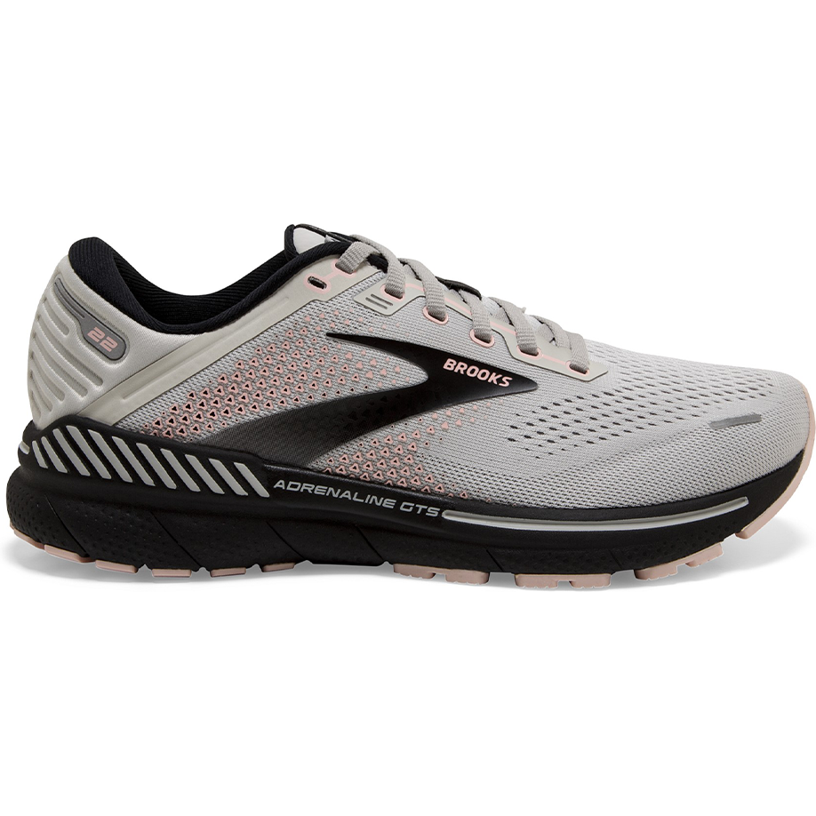 Women's Brooks Adrenaline GTS 22, Grey/Rose/Black, 5.5 B Medium