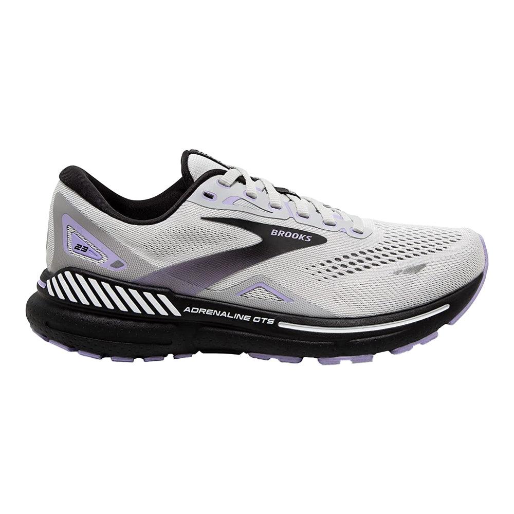 Women's Brooks Adrenaline GTS 23, Grey/Black/Purple, 8 D Wide