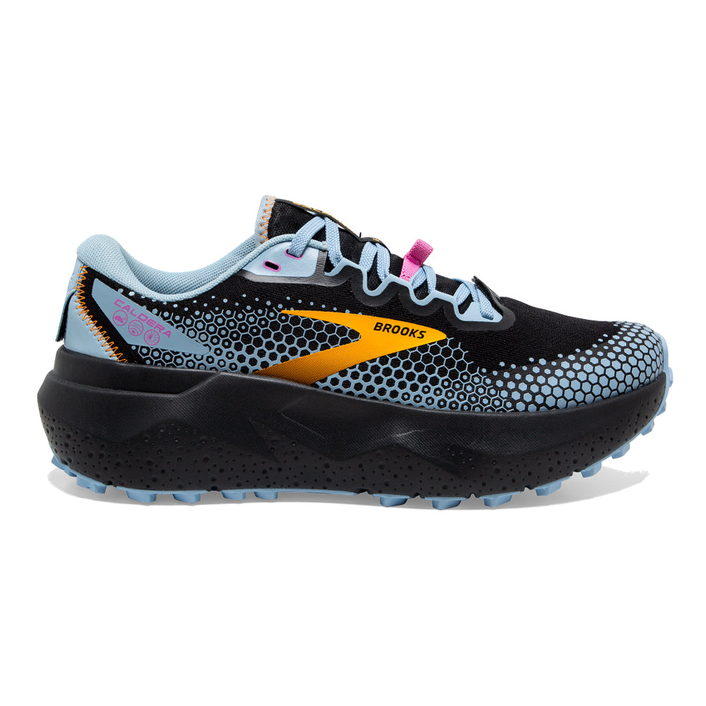 Women's Brooks Caldera 6, Black/Blue/Yellow, 9.5 B Medium
