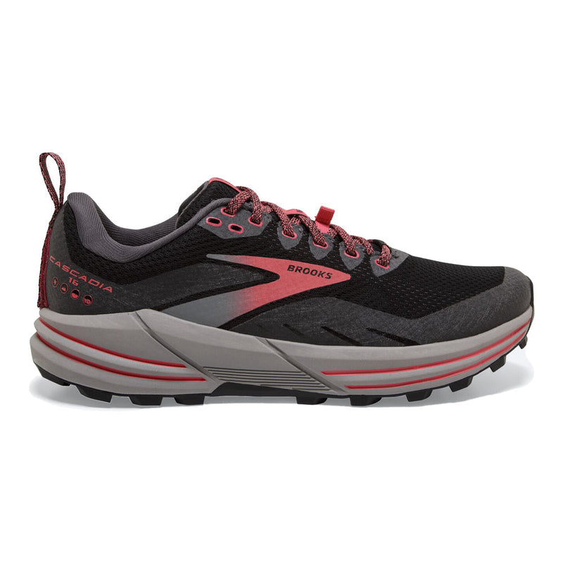 Women's Brooks Cascadia 16 GTX, Black/Blackened Pearl/Coral, 12 B Medium