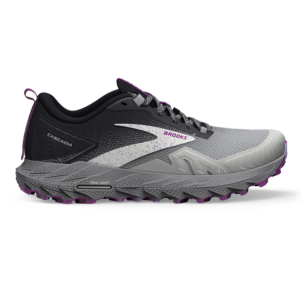 Women's Brooks Cascadia 17, Oyster/Blackened Pearl/Purple, 9 B Medium