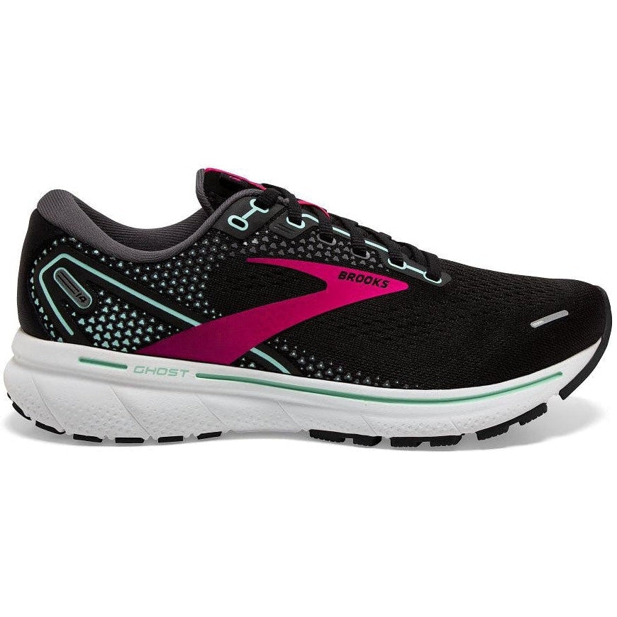 Women's Brooks Ghost 14, Black/Pink/Yucca, 8 B Medium